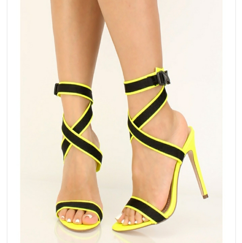 Lime green strapped heels